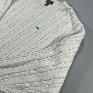 Vintage 90s Alexander Julian Cable Knit Sweater in Light Gray